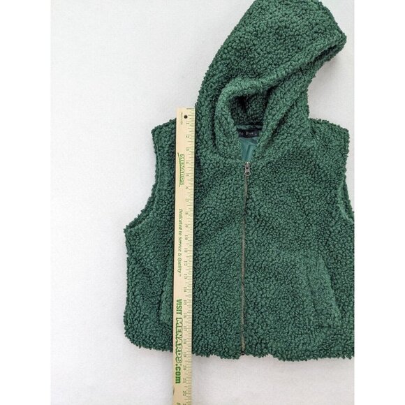 Ella Blue Women's Vest Size S Green Sherpa Fuzzy Textured Hood - Picture 12 of 16